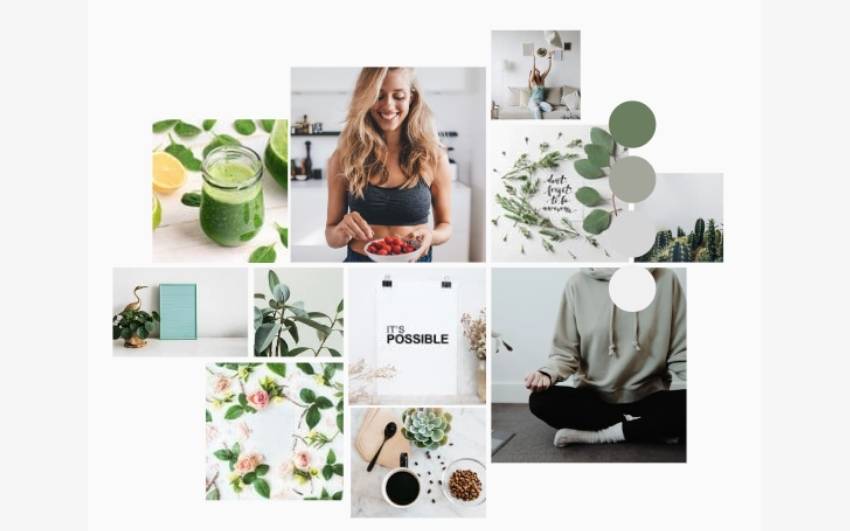 Green Health wellness Mood Board Photo Collage